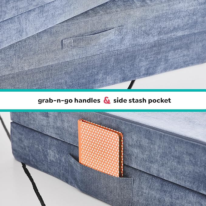 Yourigami Kids and Toddler Play Couch, Convertible Folding Sofa, Durable Foam Modular Design, Blue Lagoon