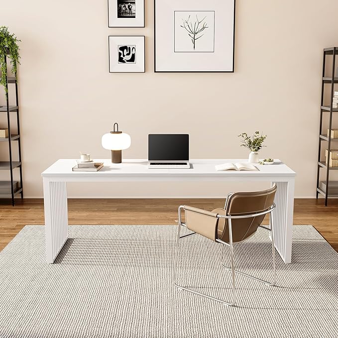 LITTLE TREE Two Person Desk, 78.74" Extra Long Computer Desk for 2 People, White Wooden Double Study Desk with Heavy Duty Metal Legs, Large Business Workstation for Home Office