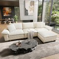HERA'S HOUSE Oversized Modular Sectional Sofa, 124" L Shaped Cloud Couch with Ottoman and Throw Pillow, Mixed Fabric Sleek Couches for Living Room, Beige