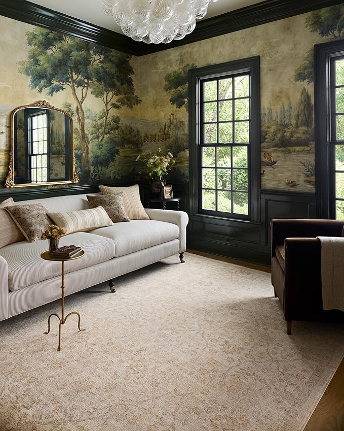 Loloi Chris Loves Julia Palma Collection PLM-01 Ivory/Sand 7'-10" x 10' Fringe Area Rug Vintage Style Boho Living Room Bedroom Carpet