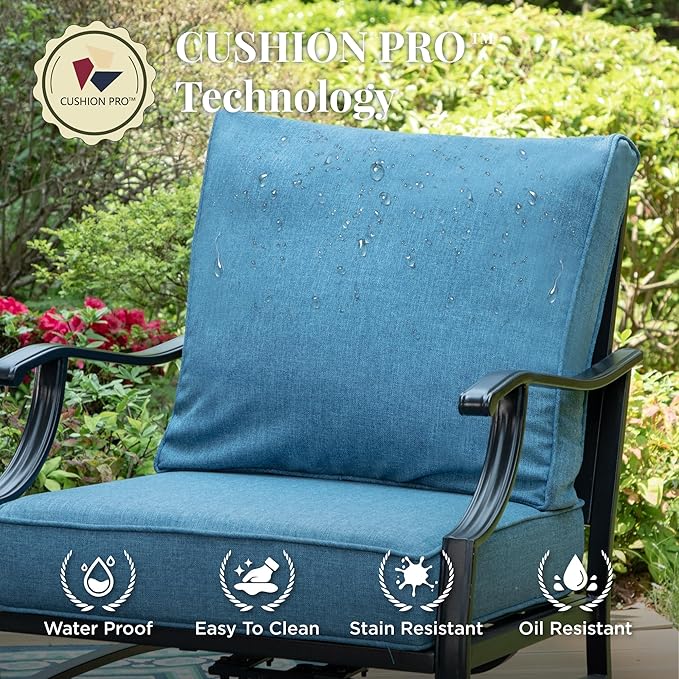 Patio Furniture Set, 6 Pcs Metal Outdoor Conversation Set, 2 Swivel Chairs, 2 Ottomans and 3 Seater Sofa with 5.75" Extra Thick Cushion and Gas Fire Pit Table, Navy Blue