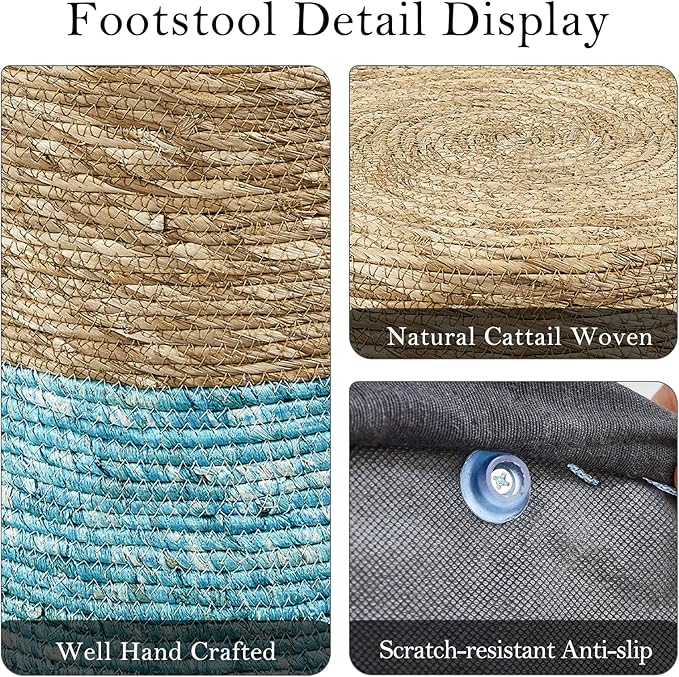Wimarsbon Ottoman Poof, Natural Seagrass Poufs, Hand Weave Round Footstool, Pouffe Accent Chair, Sitting Braided Footrest W/Jute Cover, Outdoor Ottoman, for Living Room, Bedroom