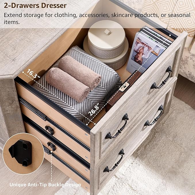 T4TREAM 34" Lateral File Cabinet with 2 Drawers, Farmhouse Filing Cabinet with 34" Wide Wooden Tabletop & Smooth Rails, Holds Letter/Legal, Hexagonal Design & Framed Drawer Fronts, Light Rustic Oak