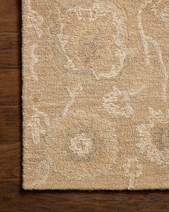 Loloi Chris Loves Julia Dorothea Collection DRT-01 Sand/Pebble 9'-3" x 13' Area Rug Wool Neutral Floral Living Room Bedroom Carpet