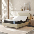FLEXISPOT Queen All-in-One Adjustable Bed with 8" Gel Memory Foam Mattress, Linen Upholstered Bed Frame, Head & Foot Incline, Adjustable Headboard, 10-Year Warranty, Sage