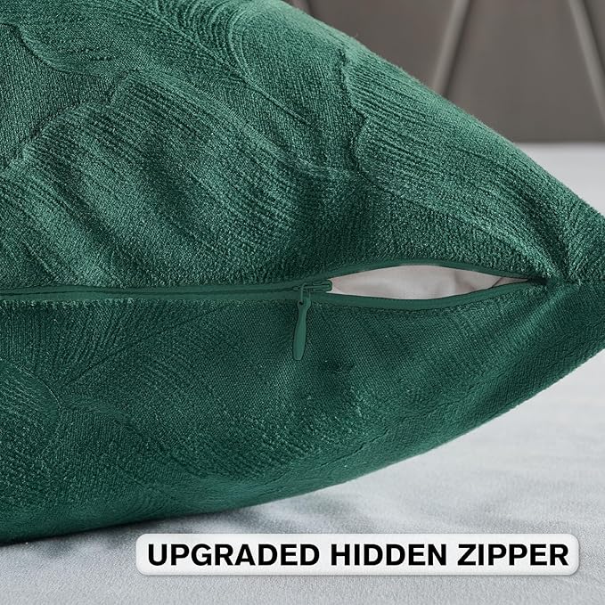 FUTEI Christmas Dark Green Velvet Throw Pillow Covers 22x22 Inch Set of 2,Soft Embossed Leaf-Relief Textured Cushion Cases,Natural Home Decor for Couch Living Room