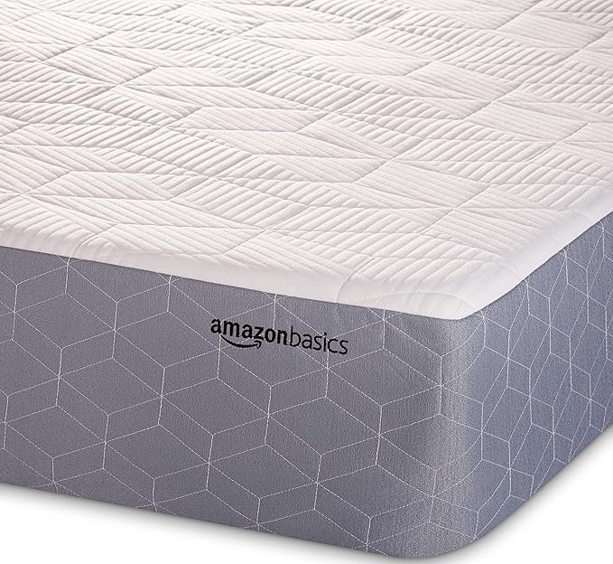 Amazon Basics Memory Foam Mattress, Medium Firm, Cooling Gel, Full Size Mattress, CertiPUR-US® Certified Foam, 75 x 54 x 10 inches, White/Gray