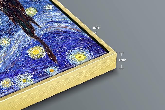 Wieco Art Framed Art Giclee Canvas Prints of Starry Night by Vincent Van Gogh Paintings Reproduction Post-Impressionism Artwork Framed Wall Art for Living Room Home decorations