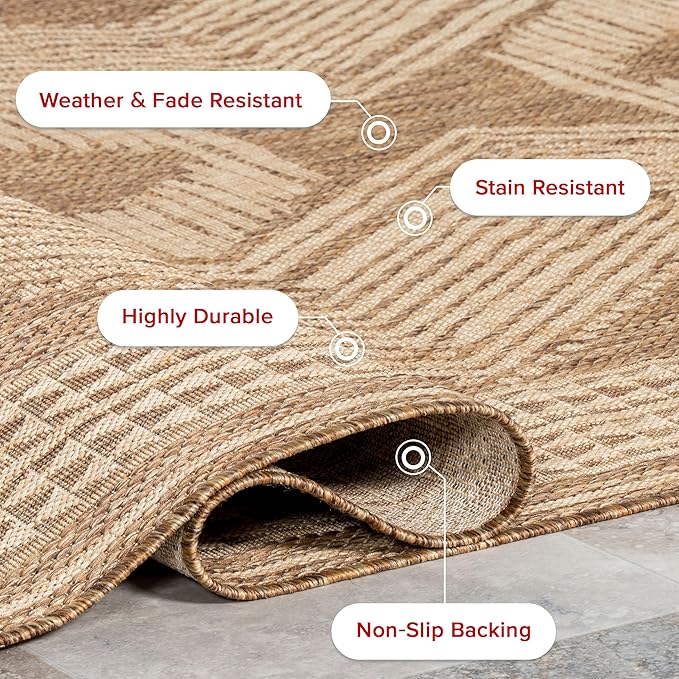 Nuloom Ranya Light Brown/Ivory, 6' 7" x 9', Tribal Geometric, Soft and Cozy, High Traffic, Stain Resistant, Easy Clean, Durable Area Rug for Indoor/Outdoor Patio, Deck, Porch, Garden, Courtyard