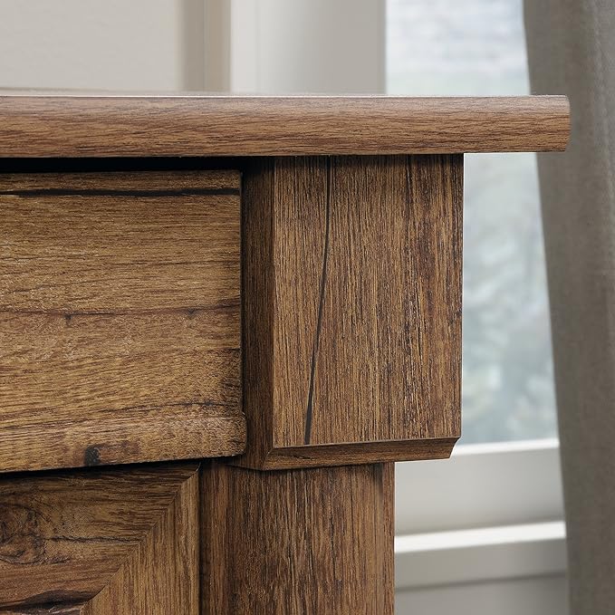 Sauder Palladia Computer Desk with Drawers, Home Office Desk with File Cabinet Storage Drawer, Cable Management, Keyboard Tray, in Vintage Oak finish