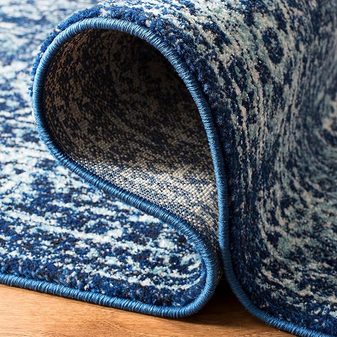 SAFAVIEH Evoke Collection 2'2" x 21' Navy/Ivory EVK256A Oriental Distressed Non-Shedding Living Room Bedroom Runner Rug