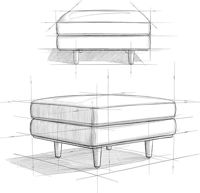 SIMPLIHOME Morrison 33 inch Wide Ottoman in Sienna Genuine Leather, Multifunctional Footrest, Coffee Table, and Extra Seating for Living Room, Mid-Century Modern Style