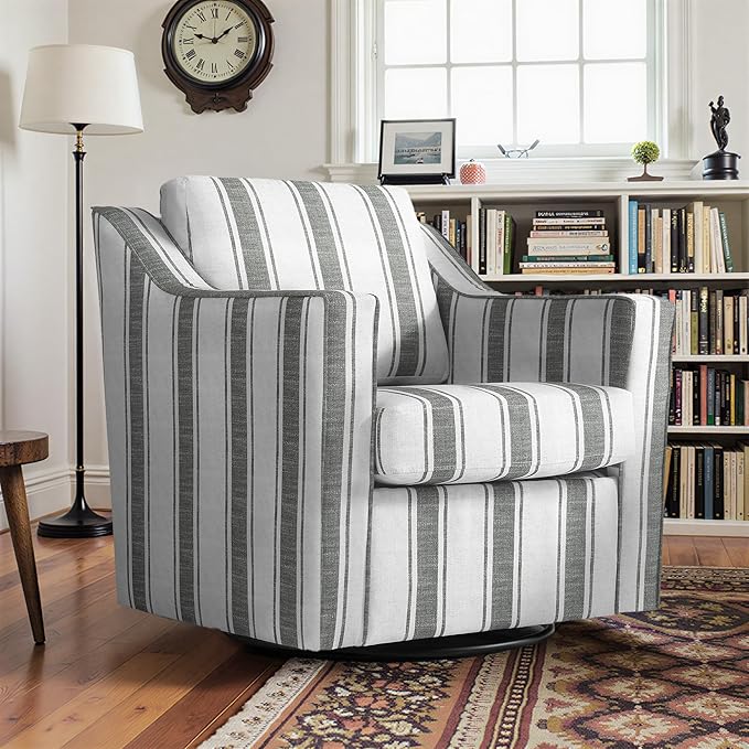 Pia Ricco 360° Swivel Accent Chair, Oversized Modern Striped Fabric Armchair with Removable Cover for Living Room and Reception