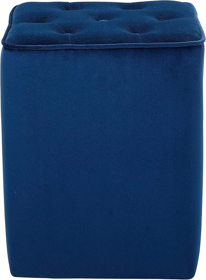 BIRDROCK HOME Tufted Navy Velvet Ottoman Foot Stool - Square - Soft Compact Padded Stool - Great for The Living Room, Bedroom and Kids Room - Upholstered Small Furniture