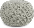 SIMPLIHOME Nisi Boho Round Knitted Outdoor/ Indoor Pouf in Light Grey Recycled PET Polyester for the Living Room, Bedroom and Kids Room