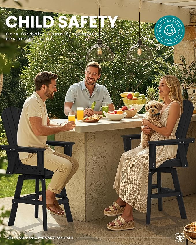 SERWALL Swivel Adirondack Bar Chair, HDPE Swivel Balcony Adirondack Chair, Outdoor Bar Height Barstoolsfor Bistro, Poolside, Garden, Black