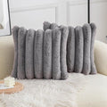 Neelvin Grey Faux Fur Cozy Soft Striped Decorative Throw Pillow Covers 20x20 inch Set of 2,Velvet Pillowcase Cushion Case for Sofa Couch