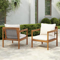 Christopher Knight Home Veera Set of 2 Acacia Wood Lounge Chair Outdoor with Rope Accent, Accent Chair with Water-Repellent Cushions, Comfy Chairs for Garden/Backyard, Patio Furniture, Teak + Cream