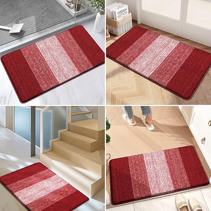 Kitinjoy Indoor Outdoor Door Mat, 71x47 Non-Slip Absorbent Dirt Trapper, Low-Profile Washable Inside Entrance Front Floor Mat, Sturdy Soft Entry Doormats for Entryway, Burgundy