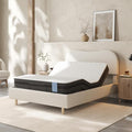 FLEXISPOT Queen All-in-One Adjustable Bed with 8" Cooling Gel Memory Foam Mattress, Boucle Bed Frame, Head & Foot Incline, Adjustable Headboard, Thick Padding, 10-Year Warranty, White