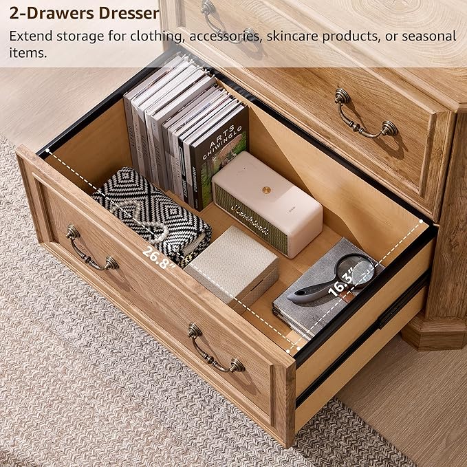 T4TREAM 34" Lateral File Cabinet with 2 Drawers, Farmhouse Filing Cabinet with 34" Wide Wooden Tabletop & Smooth Rails, Holds Letter/Legal, Hexagonal Design & Framed Drawer Fronts, Light Knotty Oak