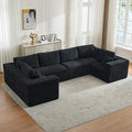 Modular Sectional Cloud Couch for Living Room,Modern Boneless Couche Set with Plush Corduroy,Comfy Floor Sofa with Memory Foam,Stupendous U Shaped Sofa,No Assembly Required,Black