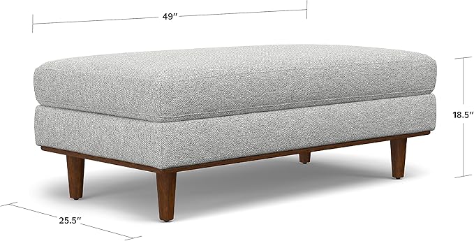 SIMPLIHOME Morrison 49-inch Wide Table Ottoman in Mist Grey Woven-Blend Fabric, Multifunctional Footrest, Coffee Table, or Extra Seating for Living Room, Mid-Century Modern Style