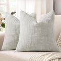 decorUhome Light Grey Chenille Throw Pillow Covers 18x18 Set of 2 Thick Textured Slubby Couch Pillow Covers Farmhouse Accent Modern Neutral Decorative Pillow Cases for Bed Sofa Living Room
