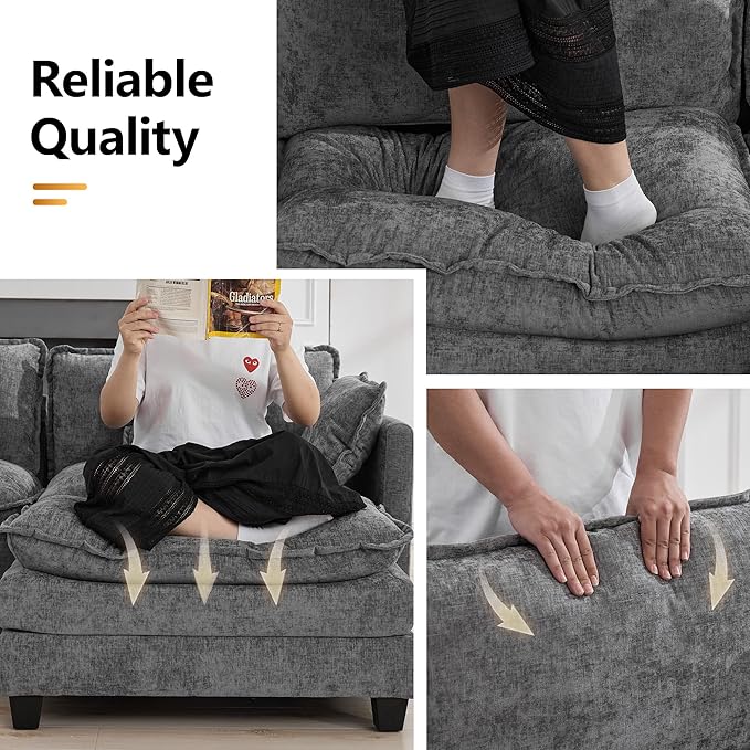 35‘’ Modern Chenille Cloud Sofa Ottoman,Rectangle Ottoman for Modular Sectional Sofa, Grey