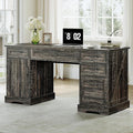 Casaottima 59 Inch Wood Farmhouse Office Desk with Drawers, Executive Computer Desk with File Cabinet & Charging Station for Home Office, Oak