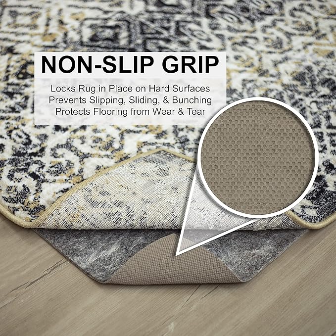 Mohawk Home 2' 2" x 10' Non Slip Grip Rug Pad 1/2" Thick Dual Surface Felt Cushion + Rubber Gripper - Safe for All Floors