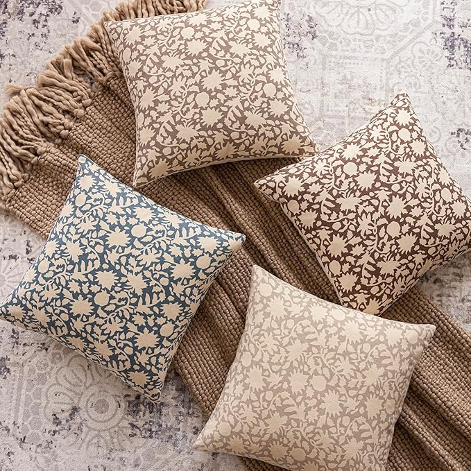 Foindtower Set of 2 Decorative Long Body Lumbar Throw Pillow Covers Accent Farmhouse Cushion Cover Neutral Floral Pillowcase for Couch Sofa Bedroom Living Room Home Decor,14×36 Inch,Dusty Blue