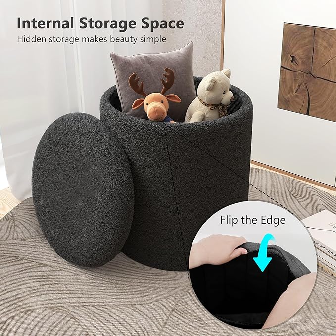 Ottoman Poufs with Storage, Set of 2 Soft Upholstered Vanity Stool,Multifunctional Ottomans Coffee Table Padded Seat Foot Rest for Living（Black, Pack of 2）