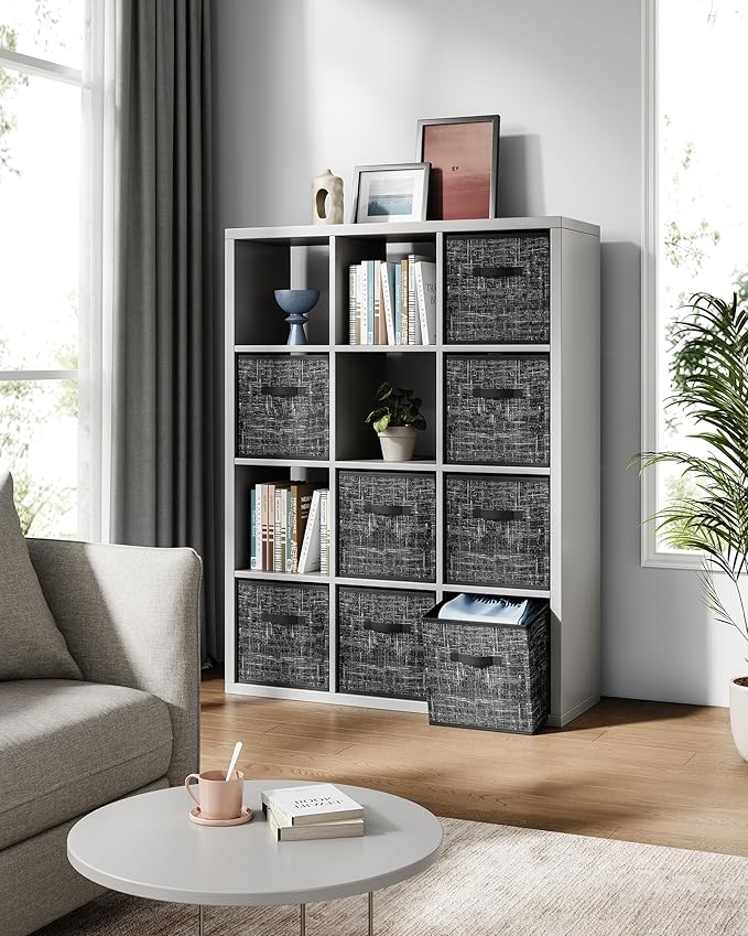 SONGMICS Storage Cubes, 13 x 13 x 13 Inches Non-Woven Fabric Bins with Double Handles, Set of 8, Closet Organizers for Shelves, Foldable, for Clothes, Ink Black UROB833B01