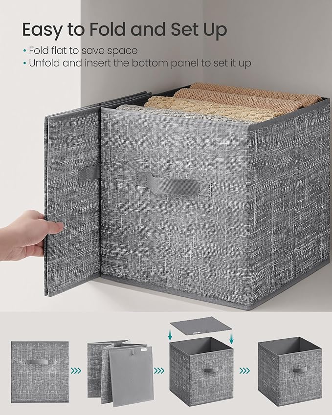 SONGMICS Storage Cubes, 13 x 13 x 13 Inches Non-Woven Fabric Bins with Double Handles, Set of 10, Closet Organizers for Shelves, Foldable, for Clothes, Cattail Gray UROB133G01