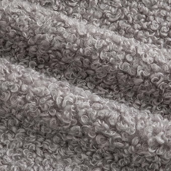 Pack of 2 Curly Teddy Wool Faux Fur Throw Pillow Covers Fuzzy Accent Soft Sherpa Pillowcases Sheepskin Fleece Decorative Cushion Case for Sofa Couch Living Room 18x18 Inch Light Grey