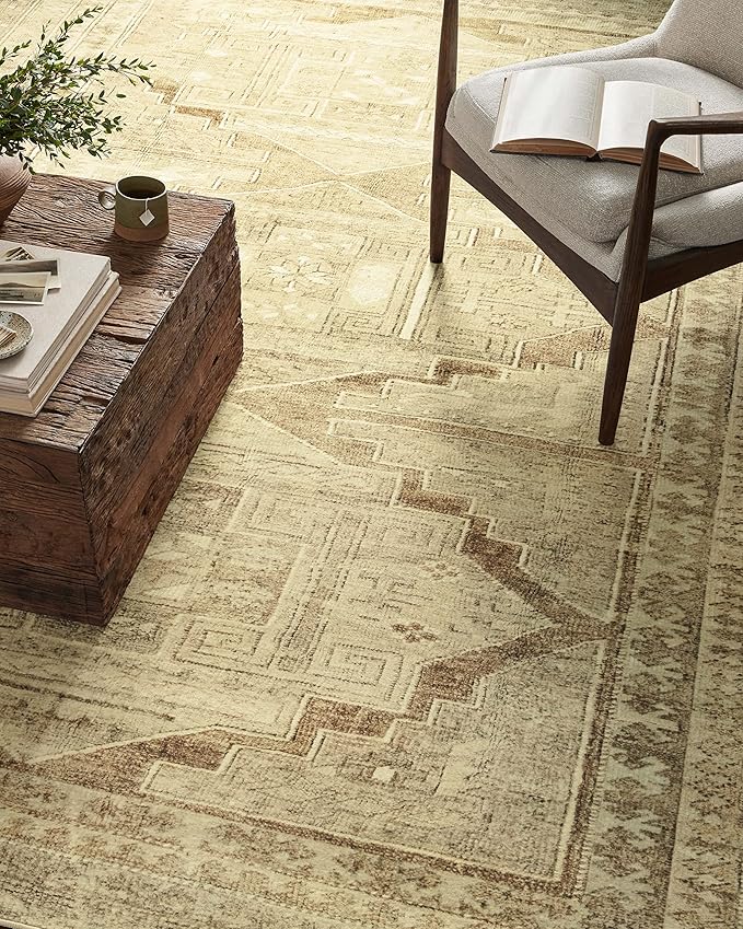 Loloi Magnolia Home by Joanna Gaines Sinclair Collection SIN-02 Khaki/Tobacco 8'-6" x 11'-6", .25" Pile Height, Machine Washable, Area Rug