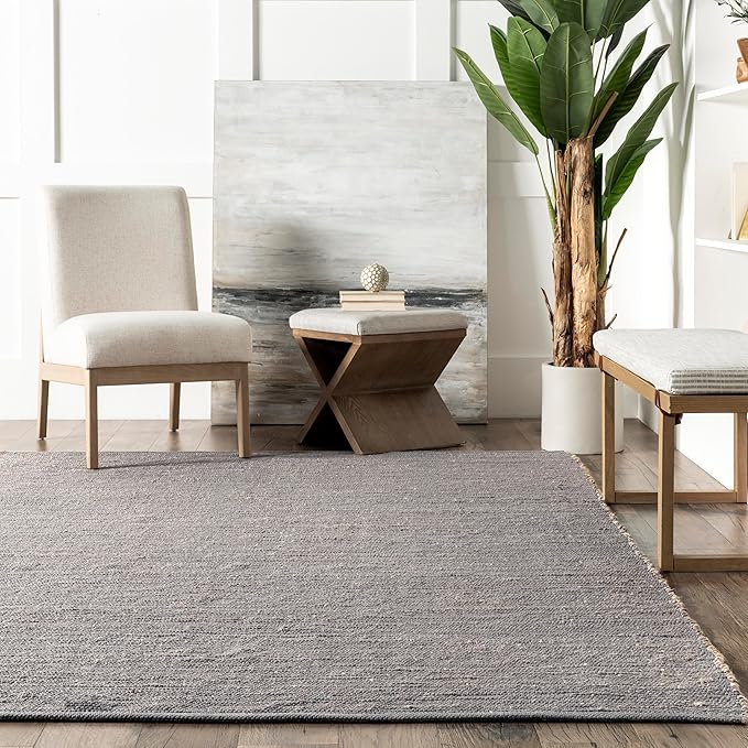 nuLOOM 3x5 Elfriede Jute & Cotton Hand Woven Area Rug, Grey, Solid Rustic Farmhouse Style, Weaved Design, Natural Fiber, For Bedroom, Living Room, Dining Room, Hallway, Office, Entryway