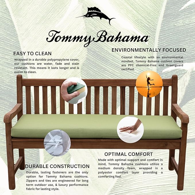 Tommy Bahama Bench Cushion, 50" X 16" X 2.5", Bamboo Bay Pear