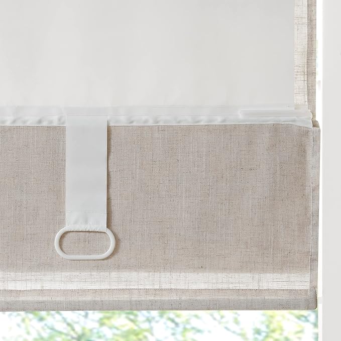 Madison Park Kyler Cordless Roman Shades - Single Panel, Lightweight Linen Blend Fabric, Natural Design, Easy Installation, Light Filtering Window Blind, Bedroom, Living Room Decor 27"W x 64"H Natural