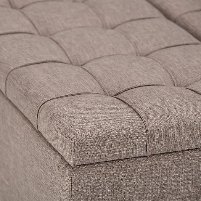 SIMPLIHOME Harrison Coffee Table Storage Ottoman - 36 inch Wide Upholstered Linen Look Fabric Square Lift-Top Ottoman in Fawn Brown, Transitional Ottoman for Living Room with Hidden Storage