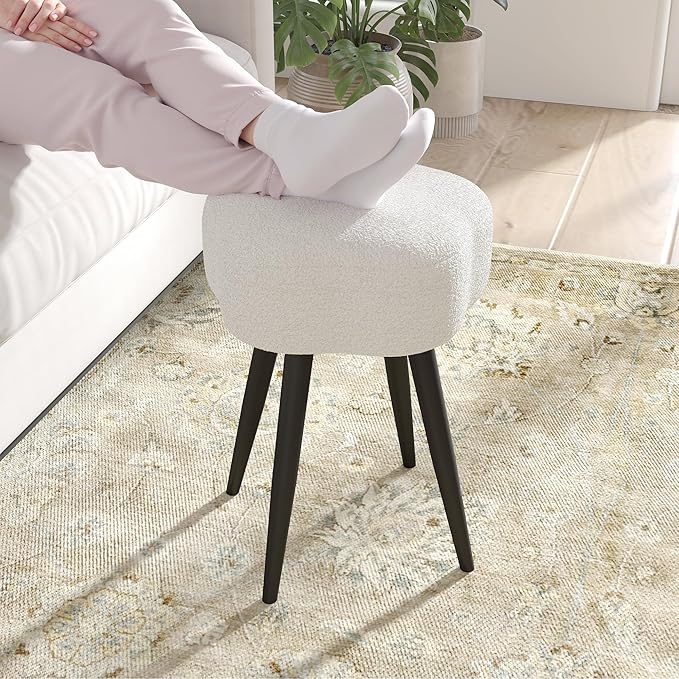 Vanity Stool with Solid Metal Legs, Soft Makeup Stool for Vanity Corner, Morden Footrest Ottoman