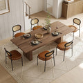 Rattan Dining Chairs Set of 6, Camel Leather Upholstered Dining Chairs with Rattan Cane Back, Mid Century Modern Dining Room Chairs with Black Metal Legs & D-Shaped Thicken Cushion, Camel