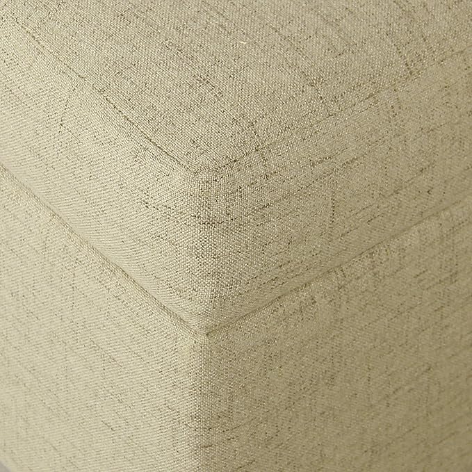 HomePop Woven Square Storage Ottoman with Wood Legs, Linen Tan