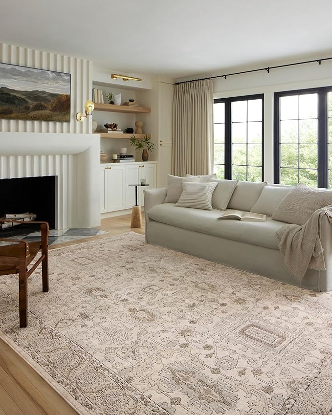 Loloi Teagan Collection TEA-03 Ivory/Sand 6'-7" x 9'-2" Area Rug, Large, Soft Neutral Rug, High-Traffic for Living Room, Bedroom, Home Office, Dining Area