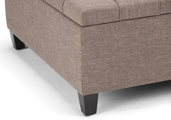 SIMPLIHOME Harrison Coffee Table Storage Ottoman - 36 inch Wide Upholstered Linen Look Fabric Square Lift-Top Ottoman in Fawn Brown, Transitional Ottoman for Living Room with Hidden Storage