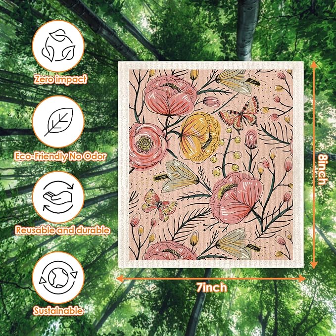 Morigins Swedish Dishcloths for Kitchen,6 Pack Swedish Dish Towels,Cellulose Sponge Cloths,Non Scratch Reusable Paper Towels, Biodegradable and Reusable Kitchen Dish Rags (Watercolor Floral)