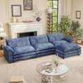 Furniwell Modular Sectional Sofa with Moveable Ottoman, Oversized 3-Seater Couch with Supportive Backrest, Chenille Convertible Sofa Couches for Living Room/Apartment(L Shaped,Blue)