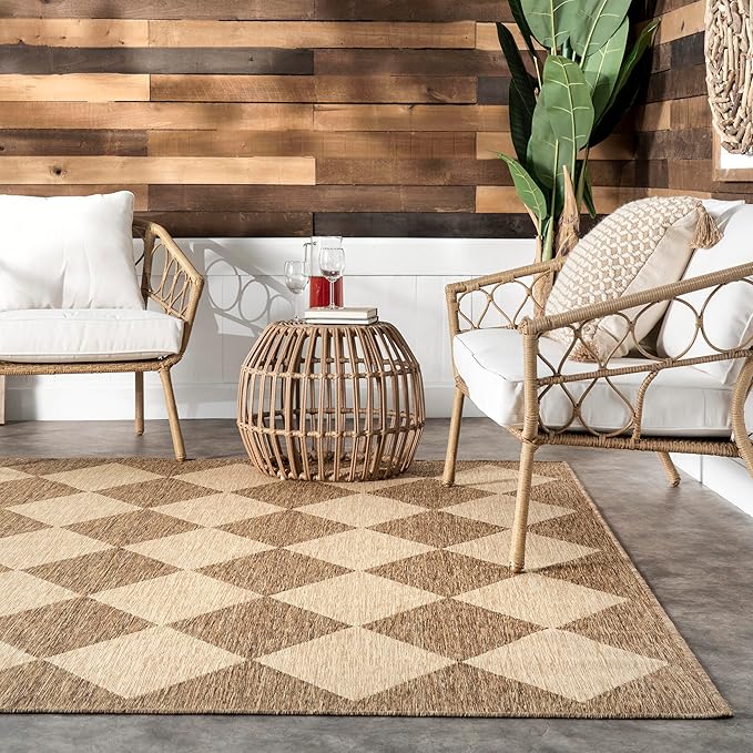 nuLOOM 9'6" x 12' Outdoor Performance Area Rug, Stain Resistant, Weather Resistant, High Traffic, Patio, Balcony, Outside, Sabina Brown