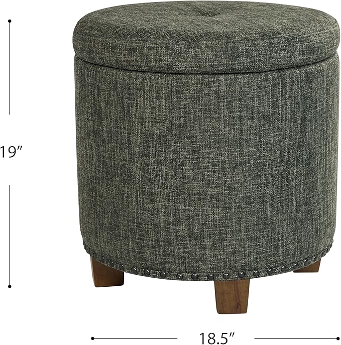 Homepop Home Decor | Upholstered Round Storage Ottoman with Nailheads| Ottoman with Storage for Living Room & Bedroom, Green Clover Fabric